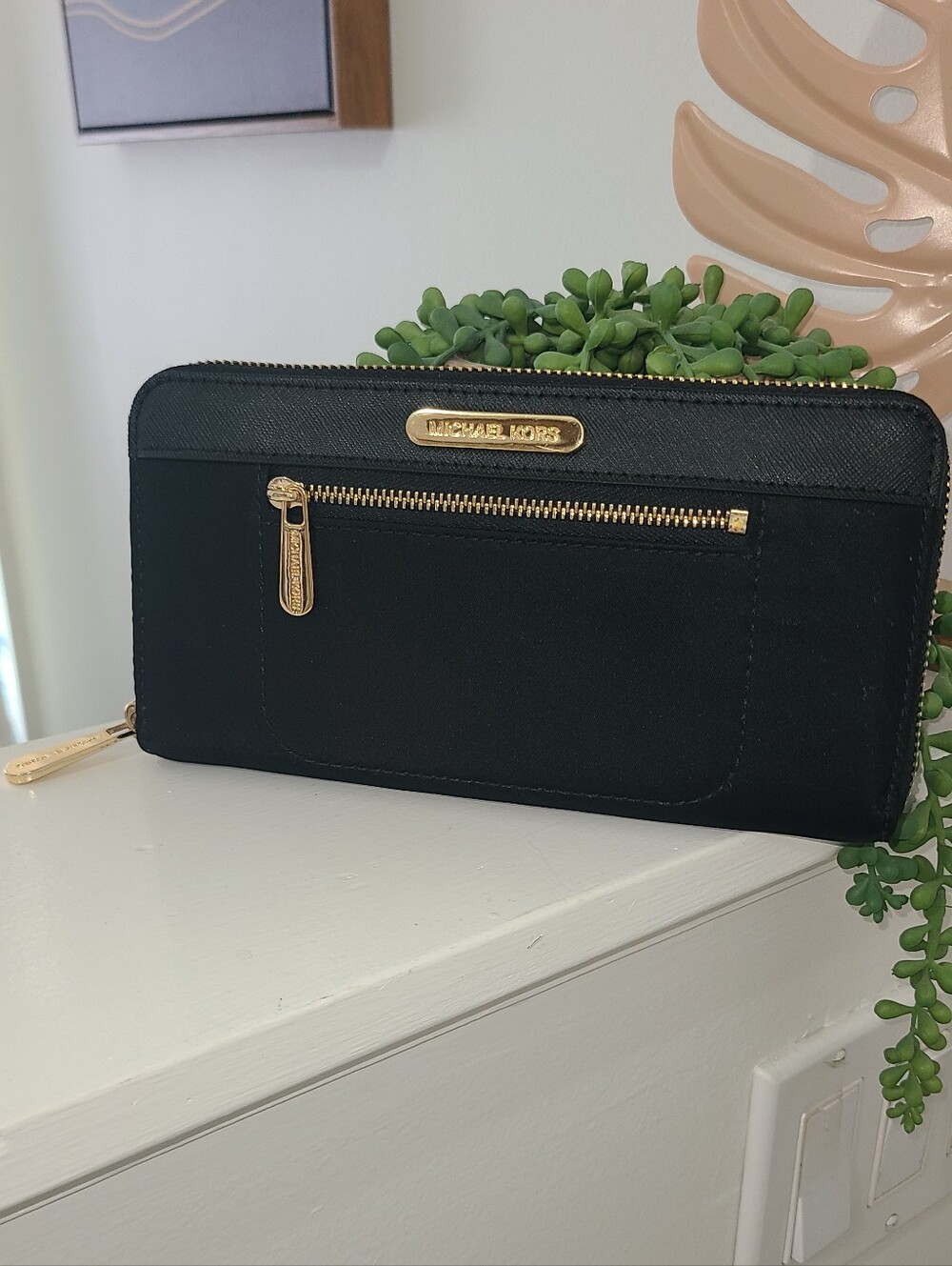 Michael Kors Black Colgate Continental Zip Wallet with Gold Hardware